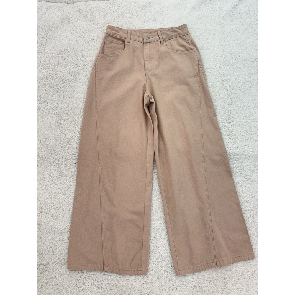 S/M High Waisted Seamed Wide Leg Women's Tan Jeans